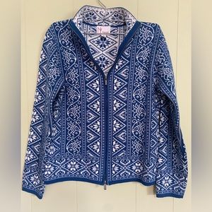 Neve Designs Snowflake Patterned 100% Wool Double Zipper Sweater. Size Medium.